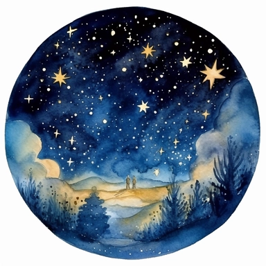 Watercolor, Strolling through the starry sky, fantasy stars, light,clipart on black background