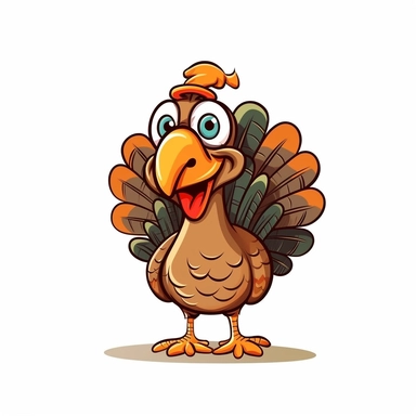 funny cartoon turkey thanksgiving modern clipart vector, white background, no outline