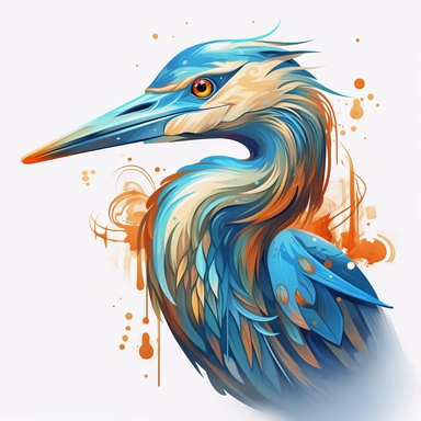 vector art, logo design, Great Blue Heron drawing, Great Blue Heron clipart, transparent background, 4k quality, flawless drawing , Alebrije, abstract, Illustrators, by Sabbas Apterus