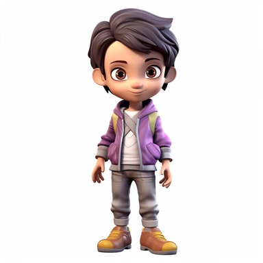 generate cute semi-realistic 3d adventurist asian little non-binary kid clipart, isolated on white background