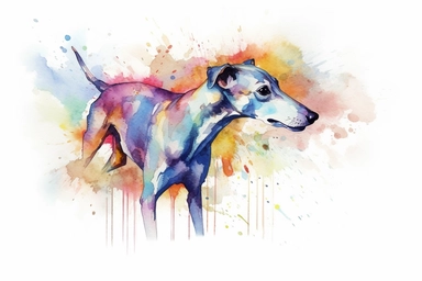 watercolor Vector hd clipart, greyhound dog on white background, spaced out