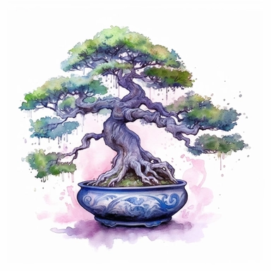 enchanted Front illumination of ultra realistic watercolor of full body of a cute mindfulness bonsai tree ,deep meaning, profound, highly detailed and realistic, insane quality, mystic, wiccan, art nouveau art style, clipart witchcore dreamcore cottagecore, good looking meditation, yoga calm, serene, healthy, white background no text, isolated on white, watercolor illustration, award winning, strong and sharp lines