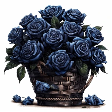 Clipart of black roses in a basket, in the style of uhd image, high detailed, stock photo, colorful realism, ornate still lifes, isolated on flat white background, very detailed, Cartoon,hyper realistic, intricate detail, illustration style,high solution,on the white background