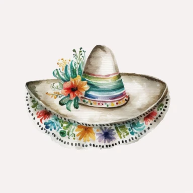 mexican sombrero, watercolor clipart, cute, nursery art, white background