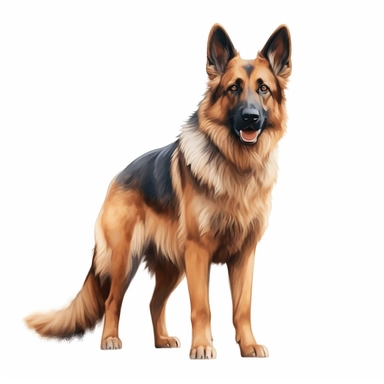 sable german shepherd digital painting and drawing, clipart, full body, hyper - realistic animal illustration, childlike, free brushwork, white background