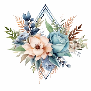 watercolor Clipart, botanic theme, corner composition of leaves and flowers, boho style, white background