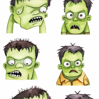 Seamless, Watercolor, Halloween Frankenstein 1 clipart, white background,