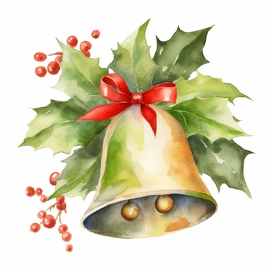 watercolor clipart of Christmas bell