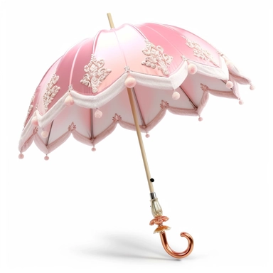 pastel pink and white princess ornate parasol upright side view photo realistic clipart with white background straight handle