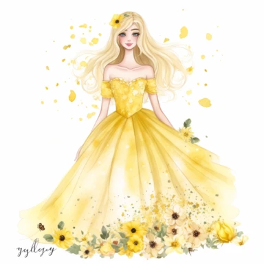 .''princess alya full body watercolour clipart high quality'' smilee face large dress