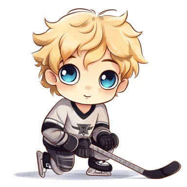 kawaii clipart of hockey player, white background, charicature