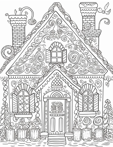 gingerbread house, clip art, coloring page, simple, line art, isolated on white background