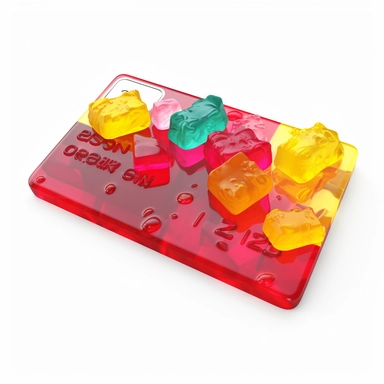 3d model of credit card made of jelly, gummy full cover, viva magenta, clipart, white background