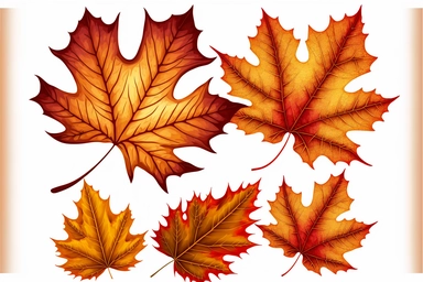 autumn maple leaves, orange fall leaf, thanksgiving or halloween design elements in orange red and yellow autumn colors, seasonal clip art or png design elements for border or background illustrations