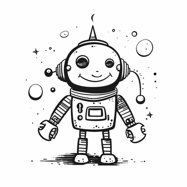drawn illustration cute doodle (robot), clip art, digital art, vector, isolated transparent background, clean line art, simple strokes, minimalist style, straight lines, curves
