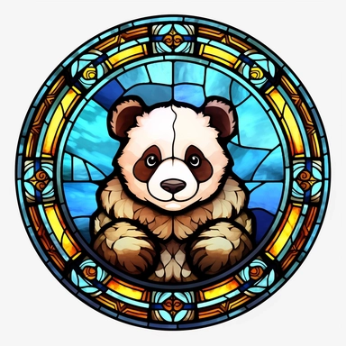 Stained Glass CUTE PANDA in the shape of a circle PNG Clipart
