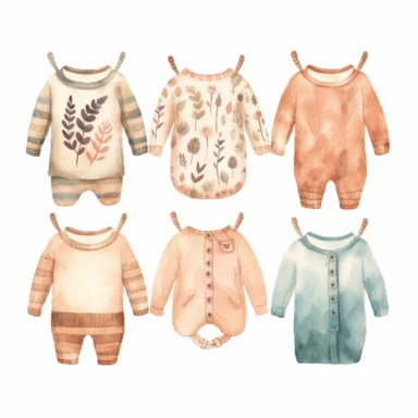 CLIPART, cute boho vintage watercolor baby clothes, newborn, nursery, maternity, texture