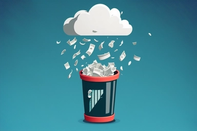 cloud waste clouds computer server database money icon falling into trash can clip art vector illustration