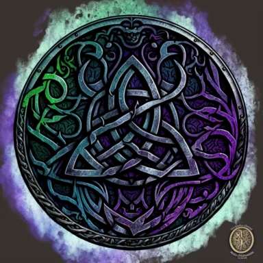 ink wash celtic pattern talisman clipart on transparent background, rodney matthews style, no splash, black inky blue purple violet green, single sheet, 4k