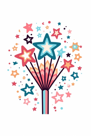 cute kawaii memorial day firework stick clipart, hd, 4k, on white background, spaced out