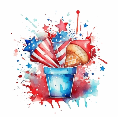 4th of July, watercolor clip art AR 3:2