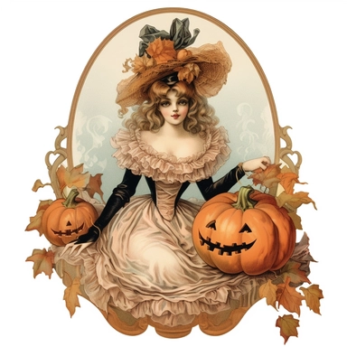 Victorian vintage, haloween, clipart, white background, in medium of conté