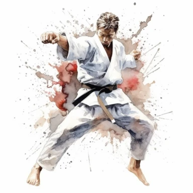 Karate, highly detailed, watercolor, clipart, illustration, white background, digital painting, paper crafting, no signature, no text
