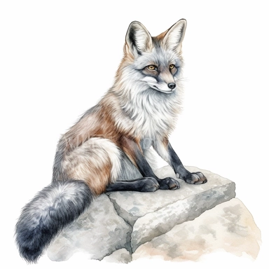 watercolor darwin's fox, clipart, white background