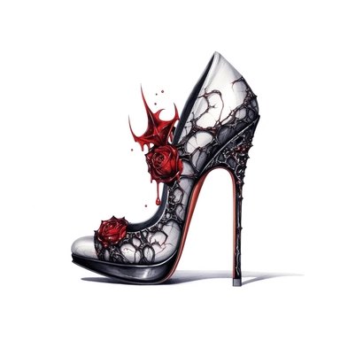 beautiful high heels, in style of dark vampire and luxury, hyper-realistic painting, clipart, high details, watercolor illustration, clipart, white backgrounds