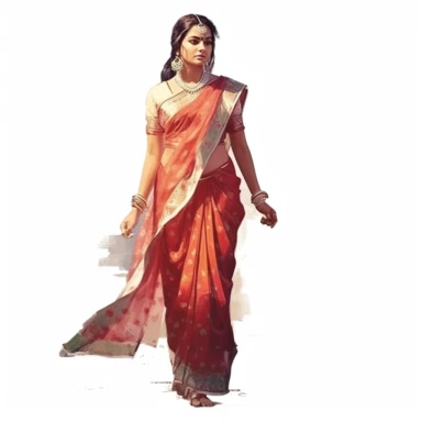 watercolor style, full body view, beautiful woman from India wearing traditional clothes, very detailed, realistic, clipart, isolated on white background, 4K