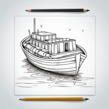 coloring page for kids of boat, white neutral background, clean line art, low details , 1,5px thick black lines, clipart