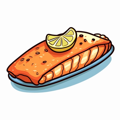 A dish of Grilled Salmon with Citrus Glaze cartoon clipart, vector, white background cartoon doodle line, thick outline, low detail, cute