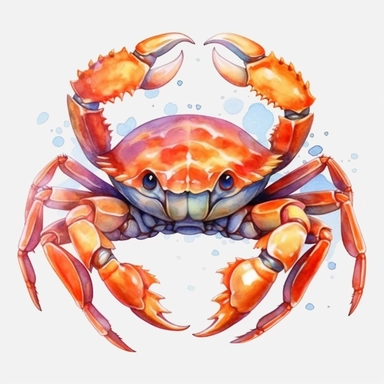 high level watercolor, hyper realistic cartoon, transparent background with margins, 8k, ultra detailed clipart, cute colorful crab, with big cute eyes