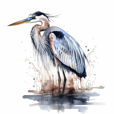 Great Blue Heron, water color style, clipart, white background