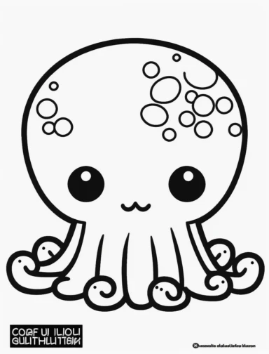 a very simple black and white coloring page for toddlers of cute Octopus flat art clean vector art clipart