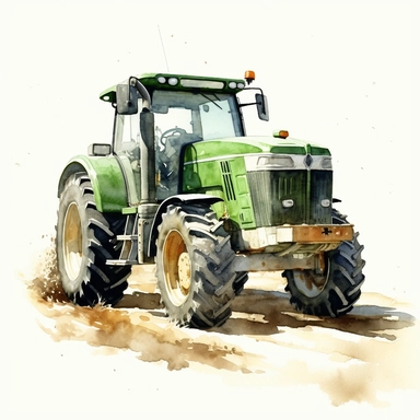 Clipart, Modern Tractor, watercolor painting by Dorothy Hood, green modern tractor on a white background, shutterstock contest winner, american scene painting, detailed painting, watercolor, white background, behance hd, detailed painting, digital illustr