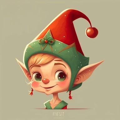 beautiful clipart of Christmas elf, happy, christmas hat, by Disney, flat design, digital art