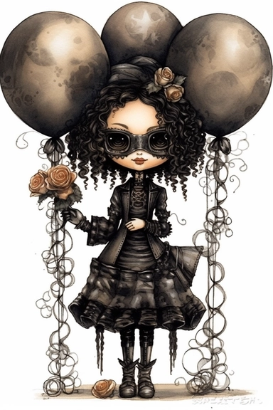 watercolor mixed media goth steampunk bride girl entire body and bridesmaids in goth steampunk wedding decor illustration clipart by holly hobbie