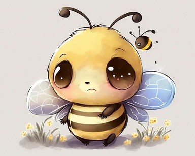 cute vector bee drawing for clipart, image is on a white background bee is the focal point in a white background, be is sad in an expressive facial expression, nursery watercolor, in the style of watercolor painting, white background, charming anime characters, cute and colorful, depiction of animals, vector image. high quality--seed 4107006010
