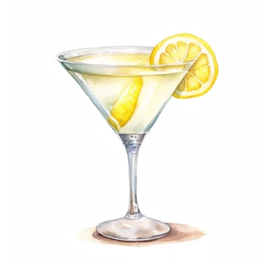 Lemon drop martini cocktail, watercolor illustration, clipart