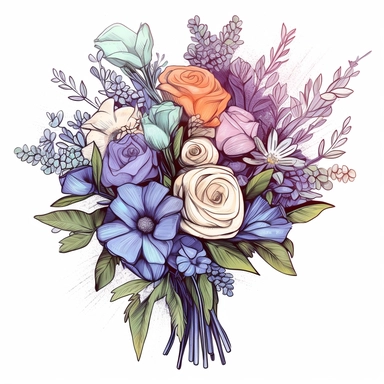 bouquet of flowers color pencil sketch on a white background for clipart