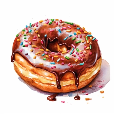a beautiful detailed watercolor artwork of delicious Nutella-filled donut donut, food art, clipart, clear border, hd, on white background,