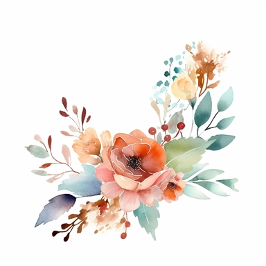 decorative border watercolor flowers, clipart, minimalist, isolated white background