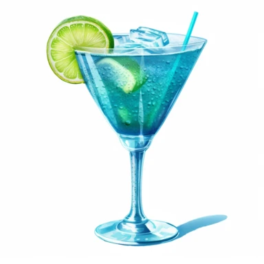 Watercolour realistic blue daiquiri cocktail in cocktail glass with cream and lush ripe perfectly shaped vibrant lime slice with cocktail umbrella and straw beautifully detailed realistic blue daiquiri cocktail , PNG image,transparent background ,ultra highly detailed, 18k, sharp focus, bright photo with vibrant colours, digitally enhanced,photographic, enhanced graphics, png format, straight, sharp focus, bright lighting, intricate detailed png image ,high definition,300dpi,graphic clipart,comp