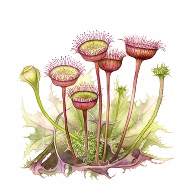 Clipart, vintage, watercolor, Deadly Rosette, Drosera specie, carnivorous plant, botanical illustration, hand drawn, texture