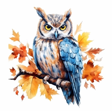 watercolor illustration of a beautiful and cute Owl in nature clipart, in the style of realistic watercolor paintings, realistic, detailed, bright colours, white background, clipart, detailed