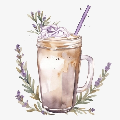iced lavander london fog latte, watercolour, pretty, floral, clipart