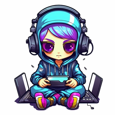 adorable simple cyberpunk gamer clipart, white background, adobe illustrator vector