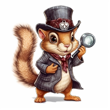 Adorable cute fantasy squirrel dressed like a detective, nursery art, clipart image, lineart image, white background, very detailed, 8k