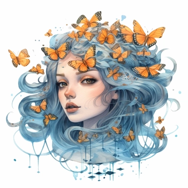 ILLYA OTELOVA WATERCOLOR ILLUSTRATION WITH BLACK OUTLINING THE WATERCOLOR ON INSTRAGRAM, IN THE STYLE OF CAMILLA D’ERRICO, FRANCIS PICABIA, COMIC ART, CHARLIE BOWATER, HAIR CLIPS MADE OF INSECTS, SKY-BLUE AND ORANGE, DELICATE POINTILLISM, CLIPART, WHITE BACKGROUND, CLIPART